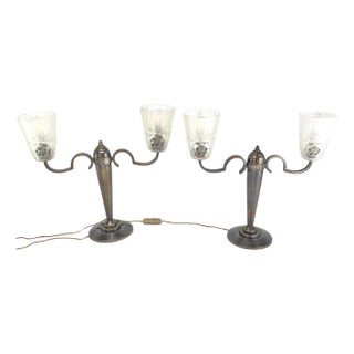 Art Deco Double Arm Lamps by Degué, 1940s, Set of 2 For Sale