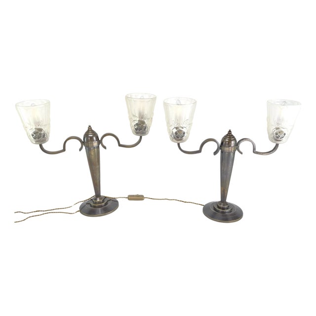 Art Deco Double Arm Lamps by Degué, 1940s, Set of 2 For Sale