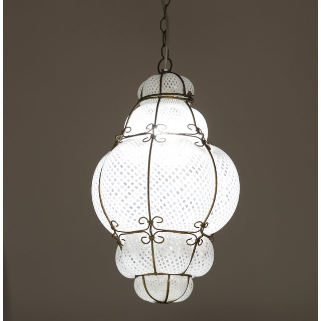 White Amazing Large Venetian Lantern in Murano Reticello Glass, 1940s For Sale - Image 8 of 13