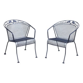 Vintage Wrought Iron Pair Of Patio Armchairs Chairs For Sale