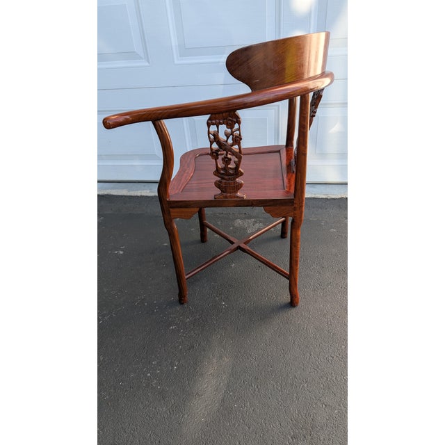 1960s Hand-Carved Rosewood Horseshoe Corner Chair For Sale - Image 4 of 8