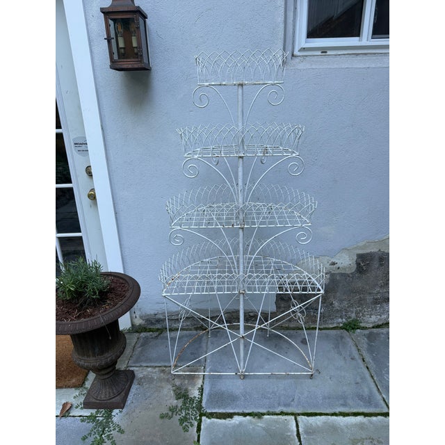Antique Victorian Four-Tier Painted Wirework Demilune Garden Plant Stand, C. 1900 For Sale In New York - Image 6 of 16