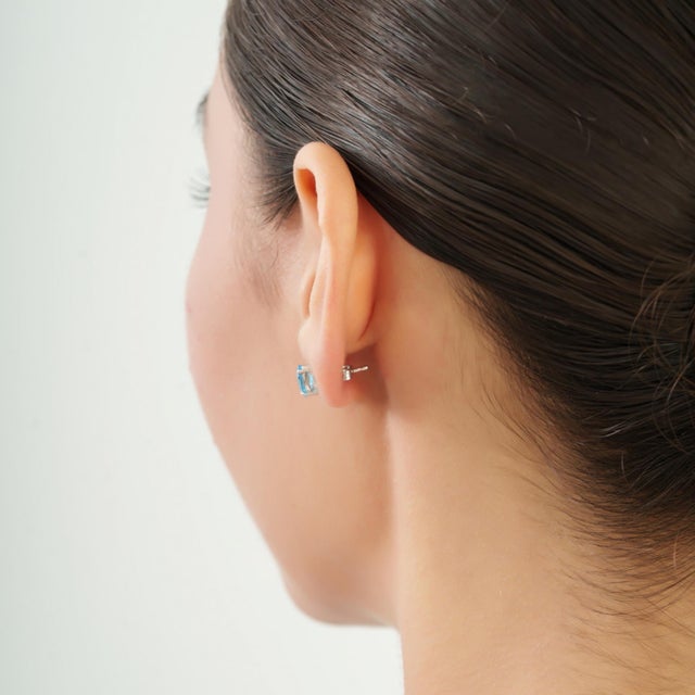 Classic 5x7mm Oval Blue Topaz Four Prong Stud Earrings in 925 Sterling Silver - A Pair For Sale - Image 9 of 13