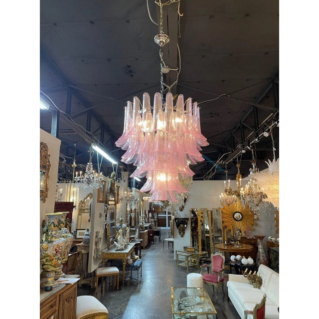 Metal Modern Pink Murano Style Glass Saddle Form Chandelier For Sale - Image 7 of 8