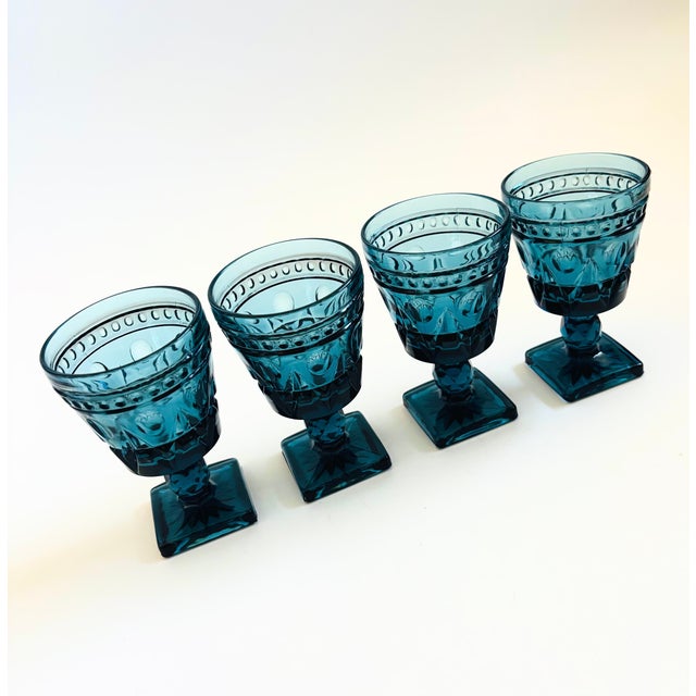 Mid-Century Modern Vintage Blue Wine Goblets - "Park Lane" by Colony - Set of 4, 1970s For Sale - Image 3 of 8