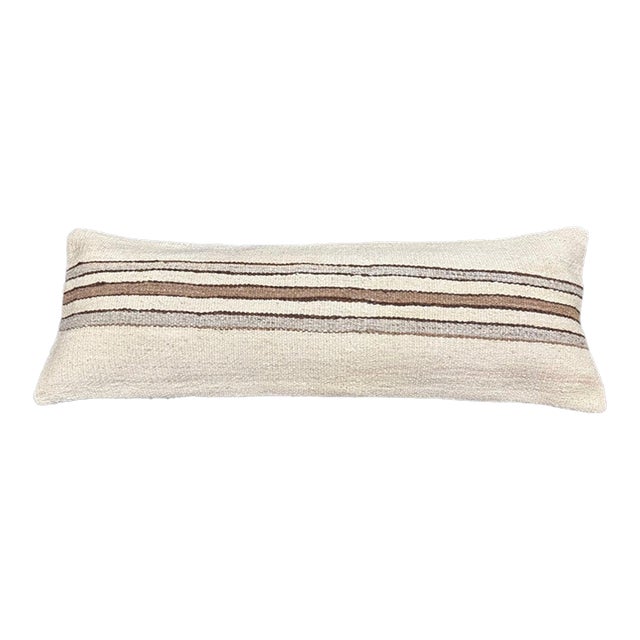 Turkish Hemp Pillow Cushion Natural Beige Brown Cushion Cover 14"x40" For Sale