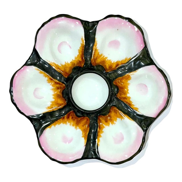 French Hand-Painted Porcelain Oyster Plate - Early 20th Century For Sale