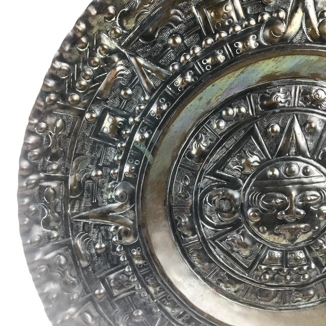 Mid-Century Modern Vintage Hand Hammered Solid Copper Sun God Hanging Wall Plate For Sale - Image 3 of 13