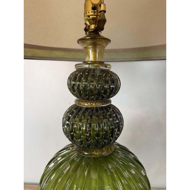 Vintage Murano Glass Table Lamps - Barovier & Toso Style Olive Green - a Pair For Sale - Image 13 of 17