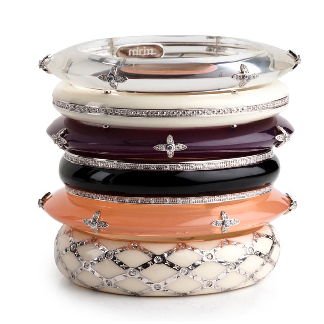 Miriam Salat Sterling Silver and Resin Star Bangle Set With White Topaz For Sale - Image 17 of 18