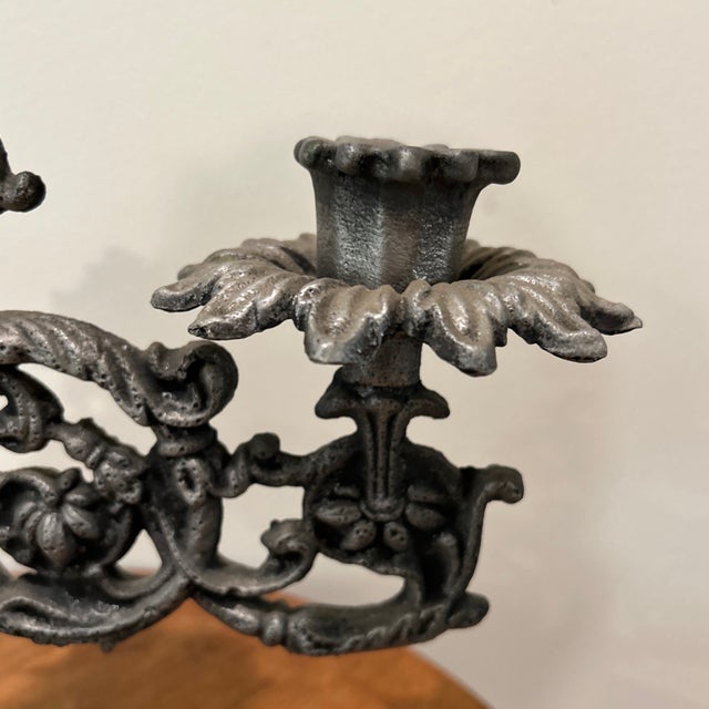 Vintage Art Nouveau Triple French Gothic Candelabra Candle Holder For Sale - Image 4 of 12