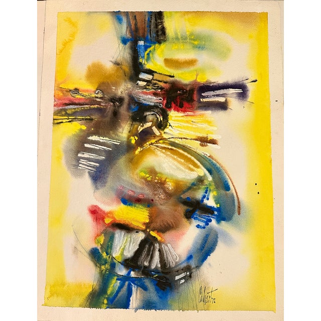 Make a vibrant, architectural statement with this monumental 24" x 36" original abstract expressionist watercolor and ink...