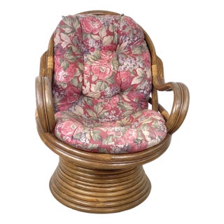Vintage Sculptural Rattan & Bentwood Swivel Lounge Chair For Sale