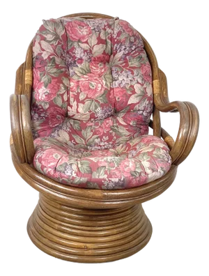 Vintage Sculptural Rattan & Bentwood Swivel Lounge Chair