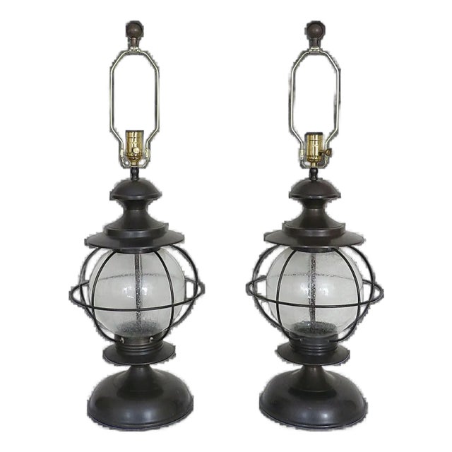 Pair of Large Table Lantern Lamps Onion Nautical Coastal For Sale