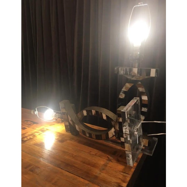 Charcoal 1980s Faux Tessellated Horn Table Lamps - a Pair For Sale - Image 8 of 11