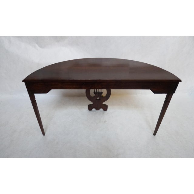 Mid 20th Century Pair of Demilune Consoles With Harp / Lyre Detail For Sale - Image 4 of 18
