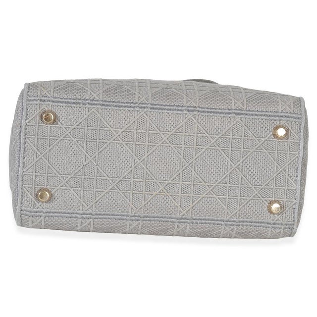 2020s Gray Canvas Cannage Embroidered Medium Lady D-Lite Bag For Sale - Image 5 of 9