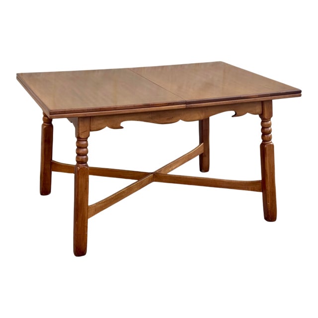 Vintage Cushman Style Solid Wood Maple Dining Table With Leaf For Sale