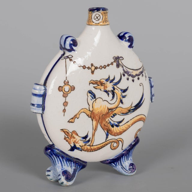 19th Century French Gien Faience Miniature Moon Flask For Sale - Image 9 of 10