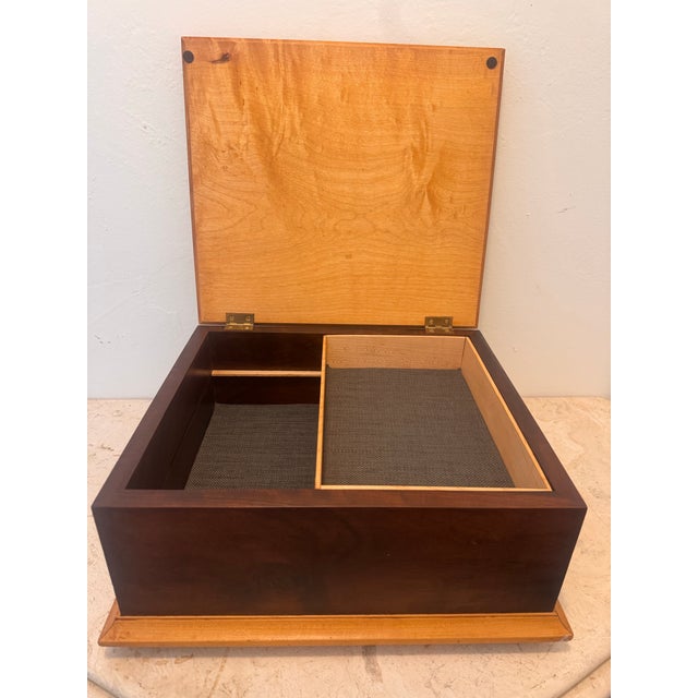 Brown David Whitaker Handmade Wooden Heritage Box, 2005, Figured Maple & Walnut Storage Box With Removable Tray For Sale - Image 8 of 12