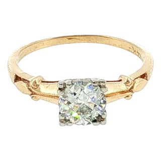 1940's 14k Two Tone .57 Carat Diamond Engagement Ring, Size 4.5 For Sale