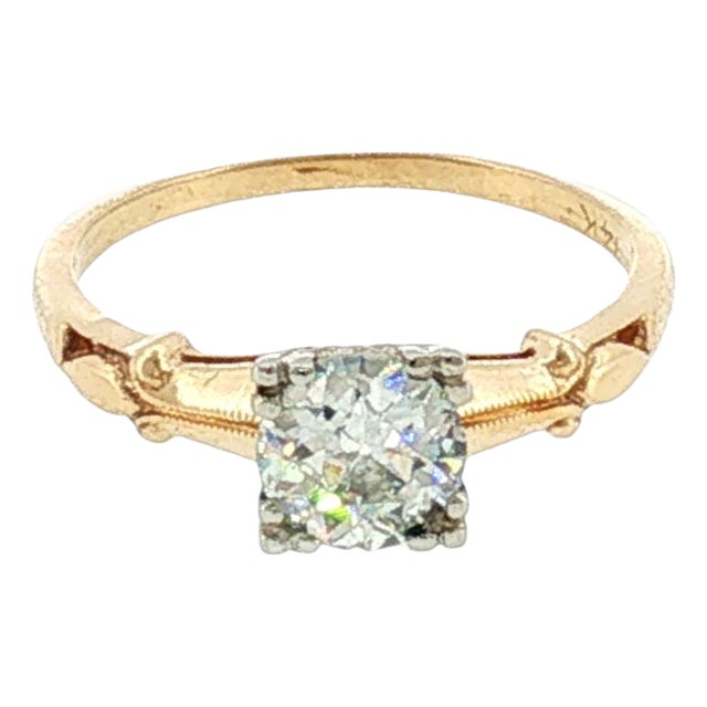 1940's 14k Two Tone .57 Carat Diamond Engagement Ring, Size 4.5 For Sale