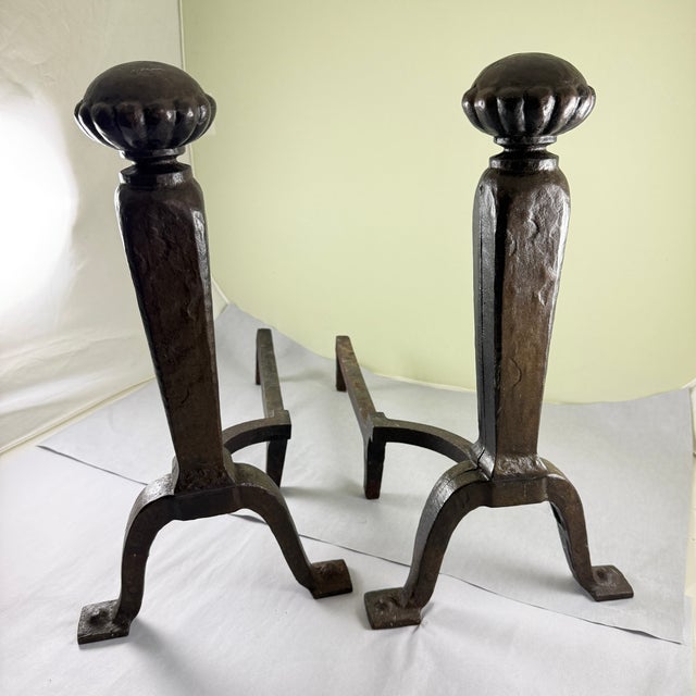 Cahill Ironworks Arts & Crafts Period Andirons, Signed. For Sale - Image 4 of 12