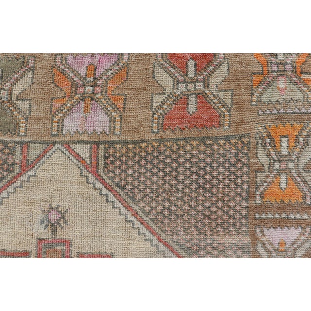 Textile Vintage Turkish Kars Runner in Brown Color, Tan, Taupe and Soft Orange For Sale - Image 7 of 13