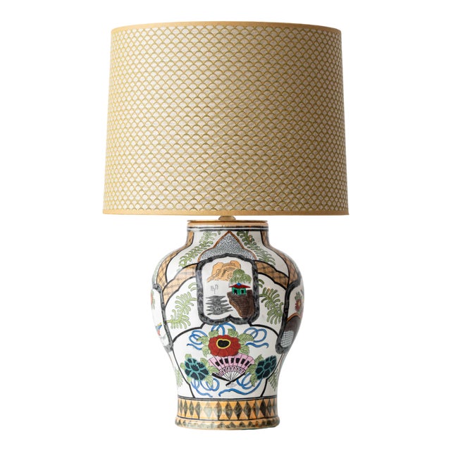 Petrus Regout Hand-Painted Chinoiserie Ceramic Table Lamp, 1880s For Sale