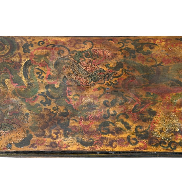 Chinese Tibetan Yellow Brown Dragon Head Lacquer Low Coffee Table For Sale - Image 17 of 18
