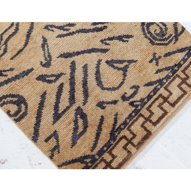 Modern Tibetan Wool Rug with Abstract Tiger Motif and Greek by Doris Leslie Blau For Sale - Image 4 of 5