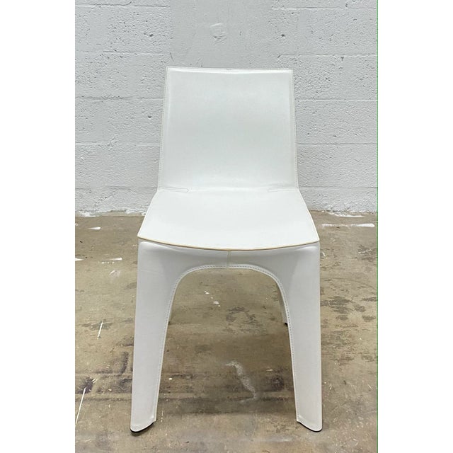 Riccardo Blumer & Matteo Borghi Bb Dining Chair in Matte White Leather Poliform For Sale - Image 11 of 12