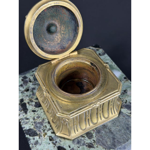 Art Nouveau French Gilt Bronze and Marble Inkwell by Louchet, Paris, 1900 For Sale - Image 9 of 13