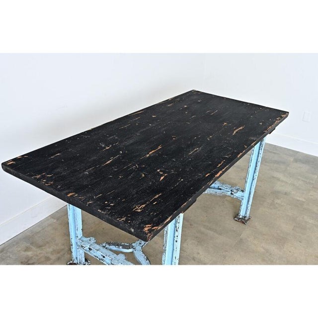 French Antique Cast Iron & Wood Top Work Table For Sale In Baton Rouge - Image 6 of 13