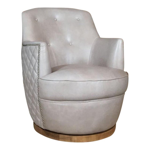 Jhs Candace Seaweed Genuine Leather Swivel Chair For Sale