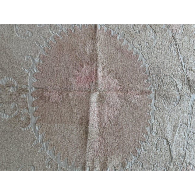 Mid-Century Modern Suzani Textile Wall Art - Bohemian Embroidery 4'7'' X 5'1'' For Sale - Image 3 of 18