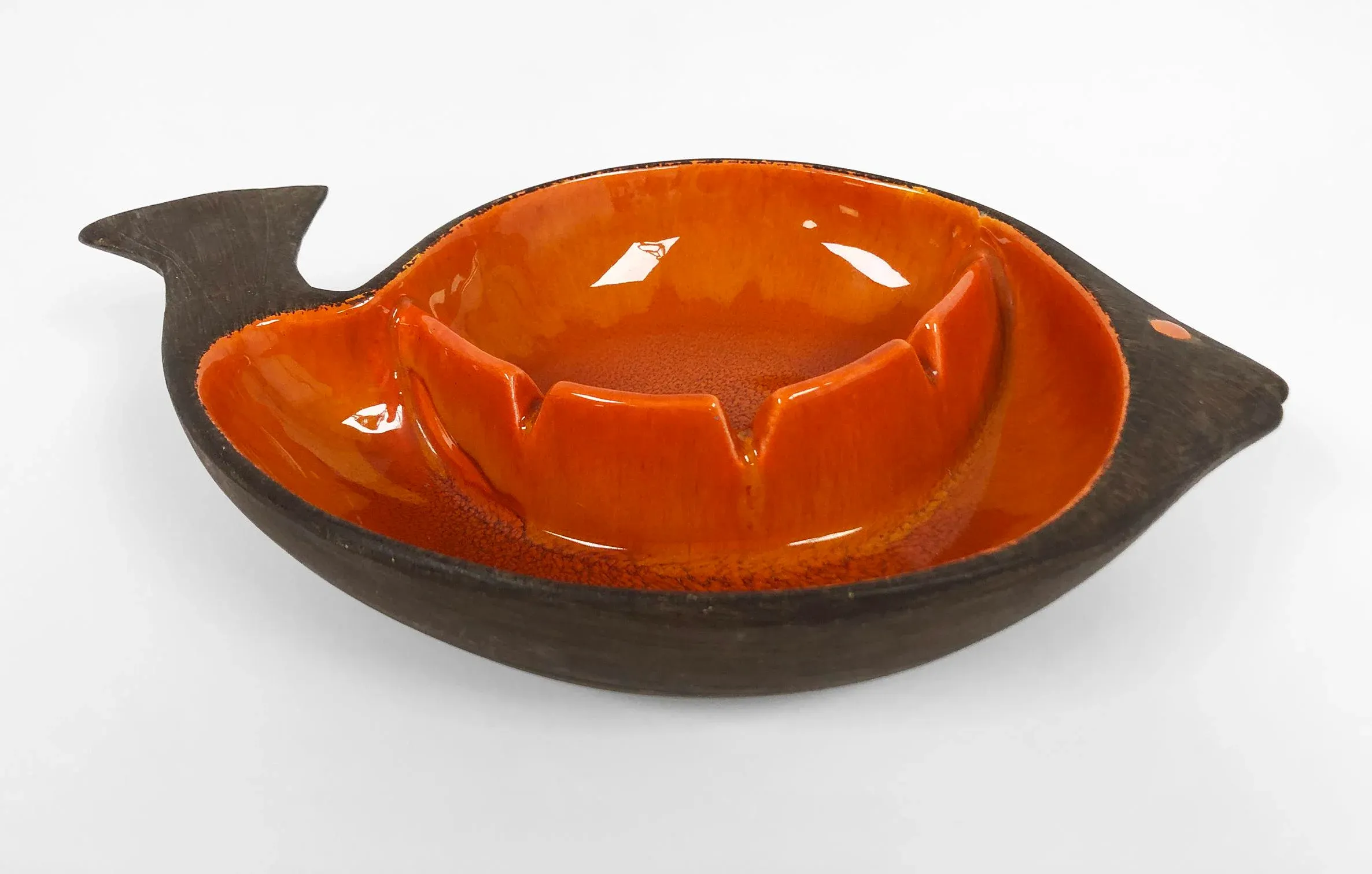 1950's Ceramic Cathall/Ashtray With Orange Glaze by Jaru of