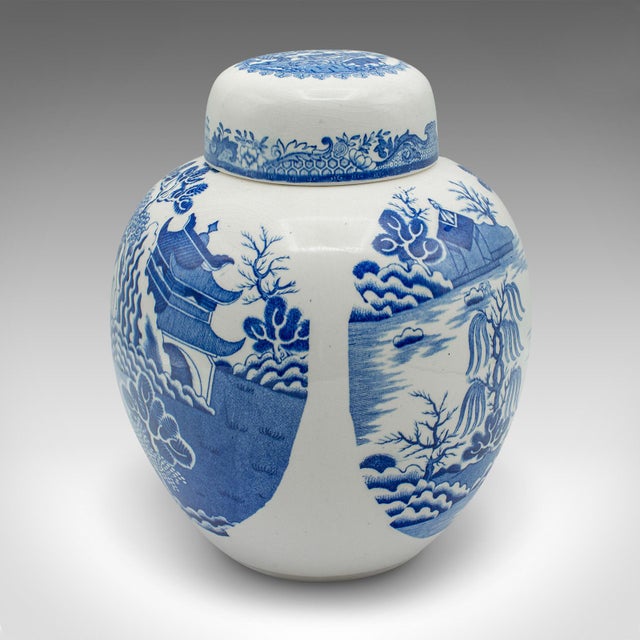 1970's Vintage Blue and White Ginger Jar For Sale - Image 4 of 10