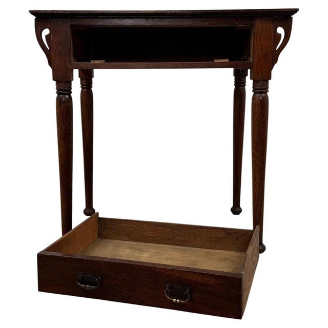 Antique English Art Nouveau Oak Side Table For Sale - Image 4 of 12