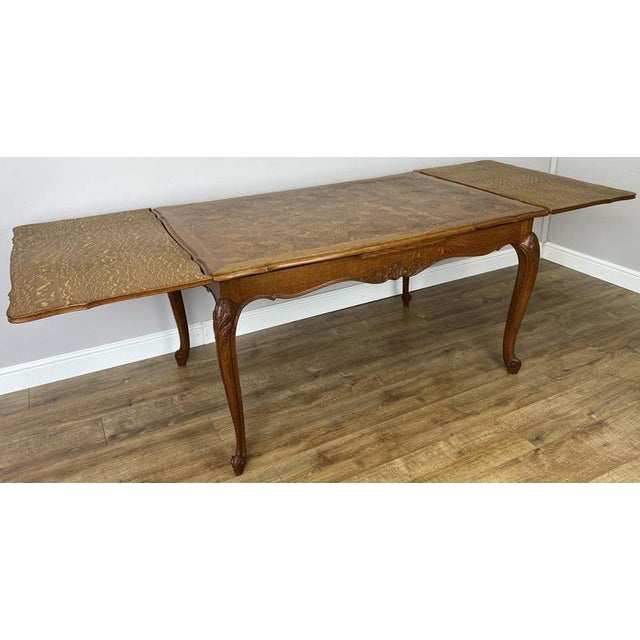 French Louis XVI Extendable Dining Table in Carved Oak For Sale - Image 4 of 17