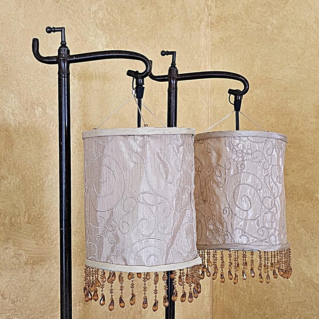 Vintage Bridge Arm Table Lamps With Beaded Shades - Pair For Sale - Image 16 of 18