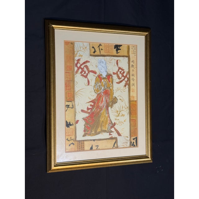 Asian-Inspired Figure Wall Art With Calligraphy Details For Sale - Image 4 of 8