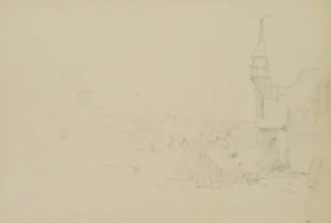 H. Christiansen, Half -Timbered Houses in Bad Wimpfen, 1922, Pencil