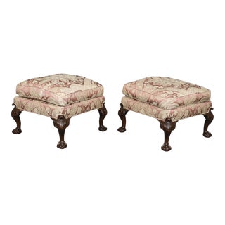 Centennial Carved Chippendale Mahogany Square Foot Stools - A Pair For Sale