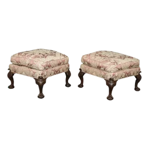 Superb Pair Centennial Carved Chippendale Mahogany Square Foot Stools