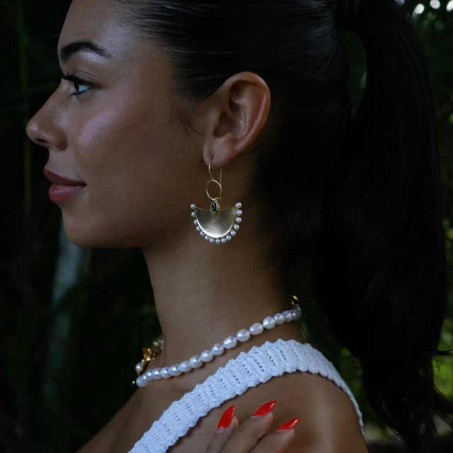 Metal Divine Cleopatra Pearl & Enamel Dangle Earrings, A Pair For Sale - Image 7 of 8