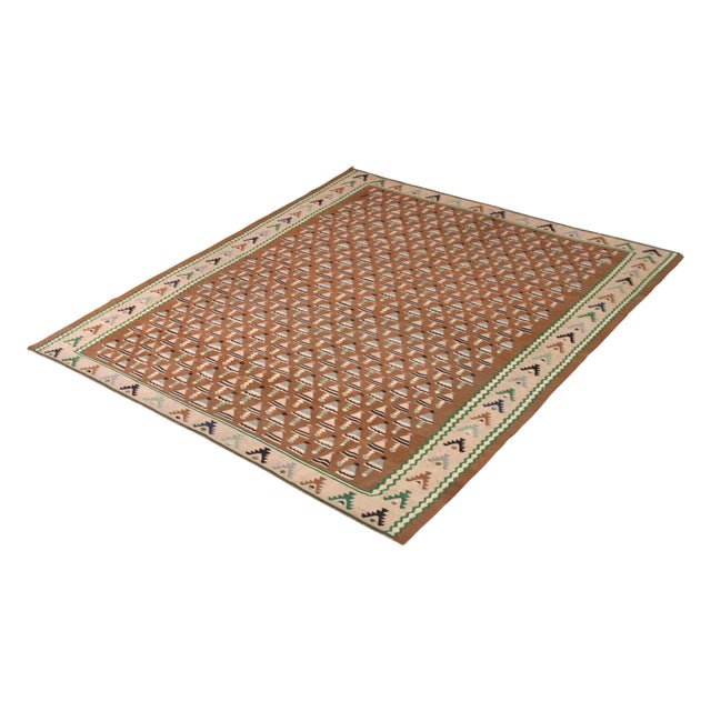 Rug & Kilim Mid-Century Vintage Kilim Rug in Brown Pink Geometric Pattern by Rug & Kilim For Sale - Image 4 of 5
