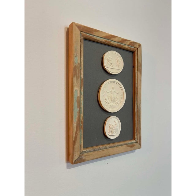 Italian Plaster Intaglios in 1880s Pine Frame For Sale - Image 6 of 7