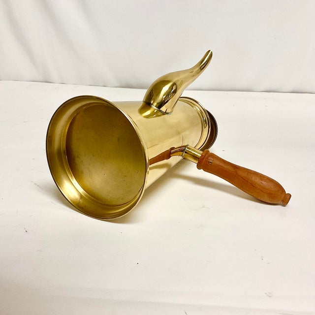 Vintage English Hollywood Regency Brass Over Stainless Chocolate-Coffee Pot With Wood Handle For Sale - Image 9 of 9